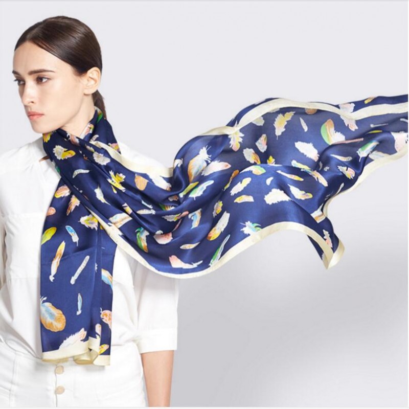 Pure Silk Scarf White Print Women Summer Scarf